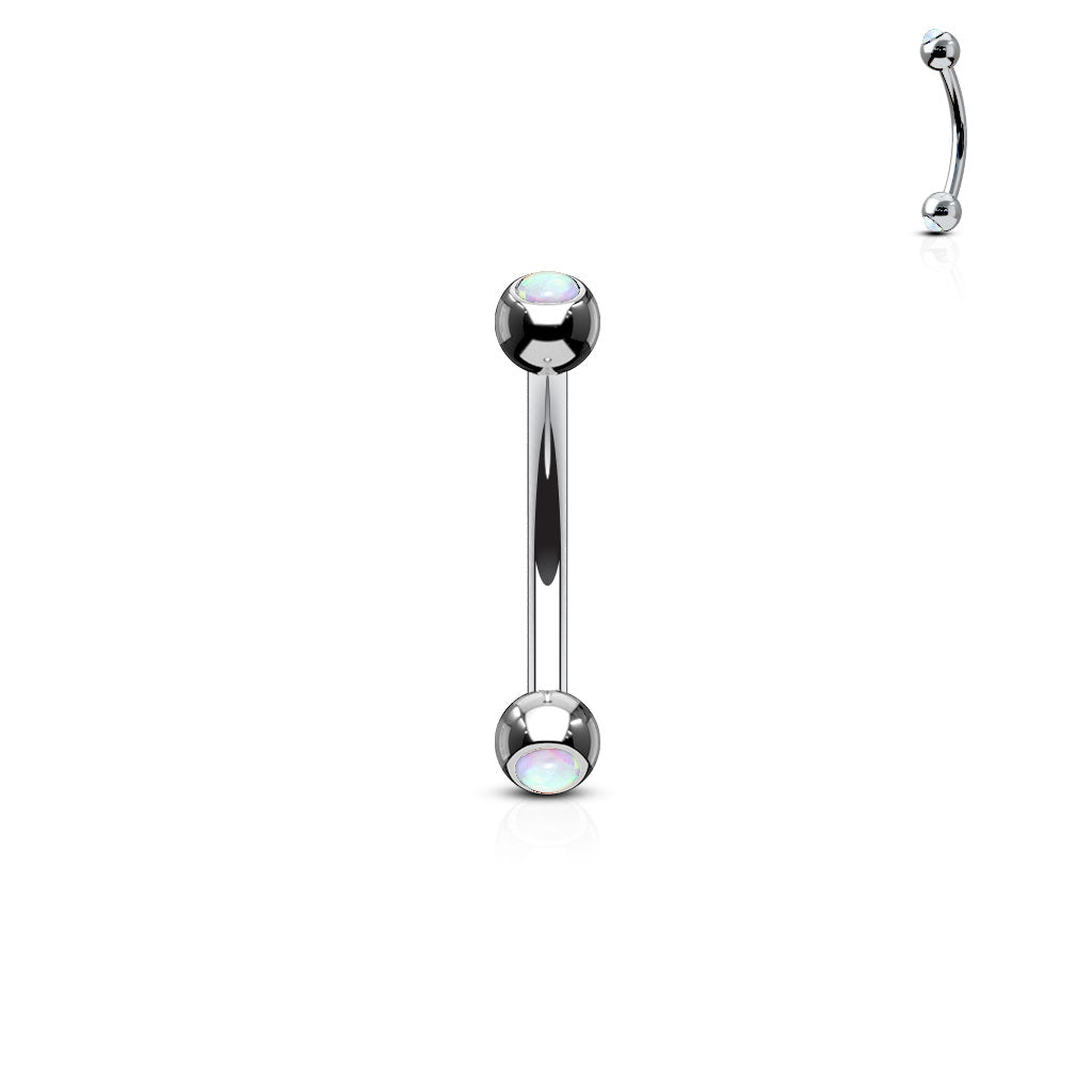 Surgical Steel Curved Barbell with Opal Bezel Set Externally Threaded Ends