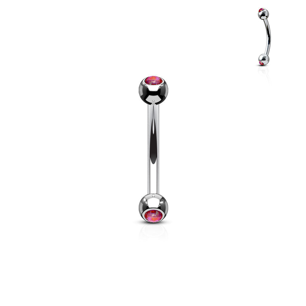 Surgical Steel Curved Barbell with Opal Bezel Set Externally Threaded Ends