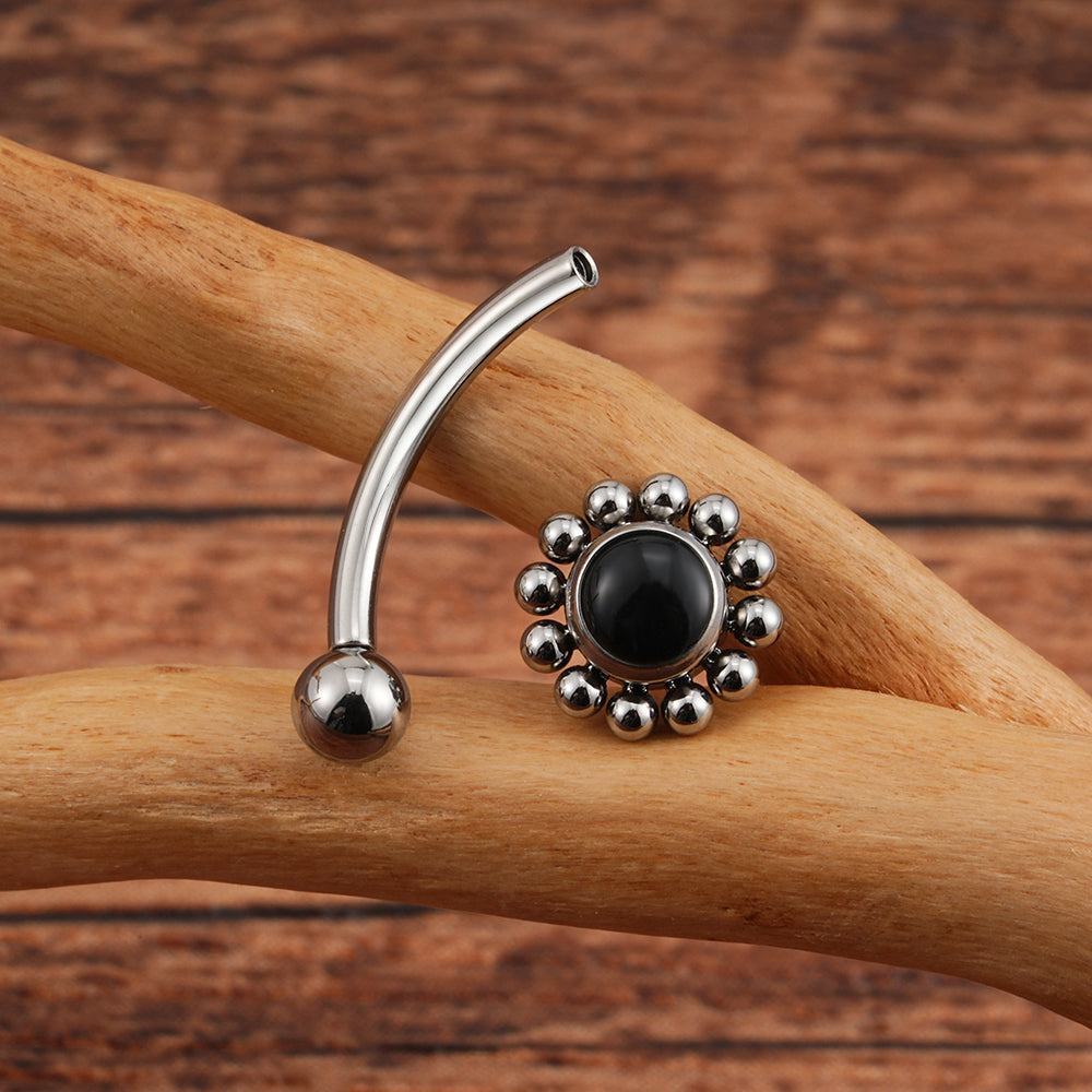 Titanium Internally Threaded Agate with Clusters Curved Barbell