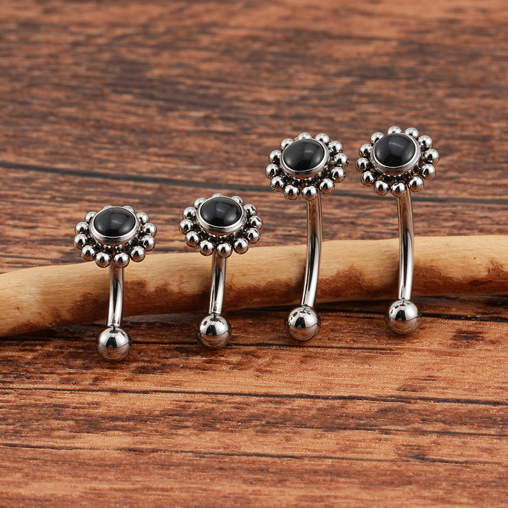Titanium Internally Threaded Agate with Clusters Curved Barbell