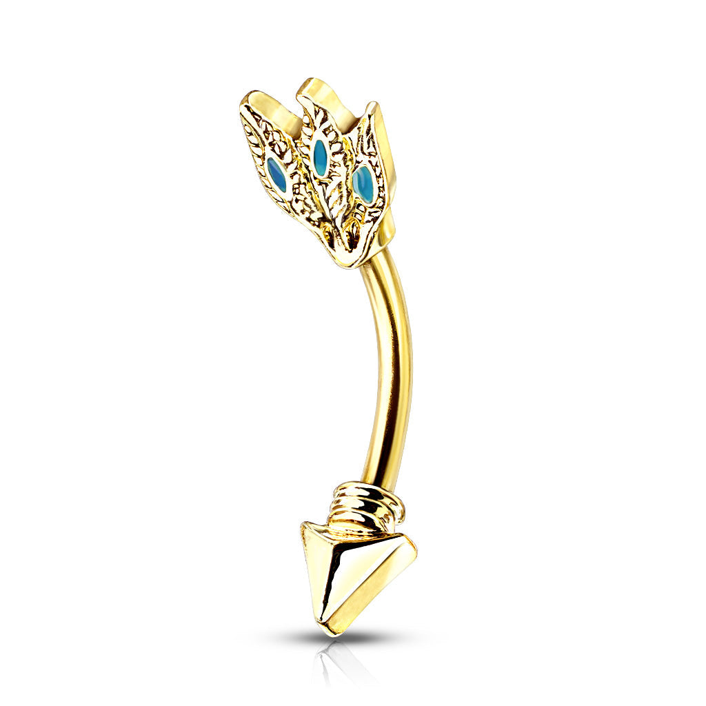 Surgical Steel Turquoise Feathers Tribal Arrow Curved Barbell External Thread