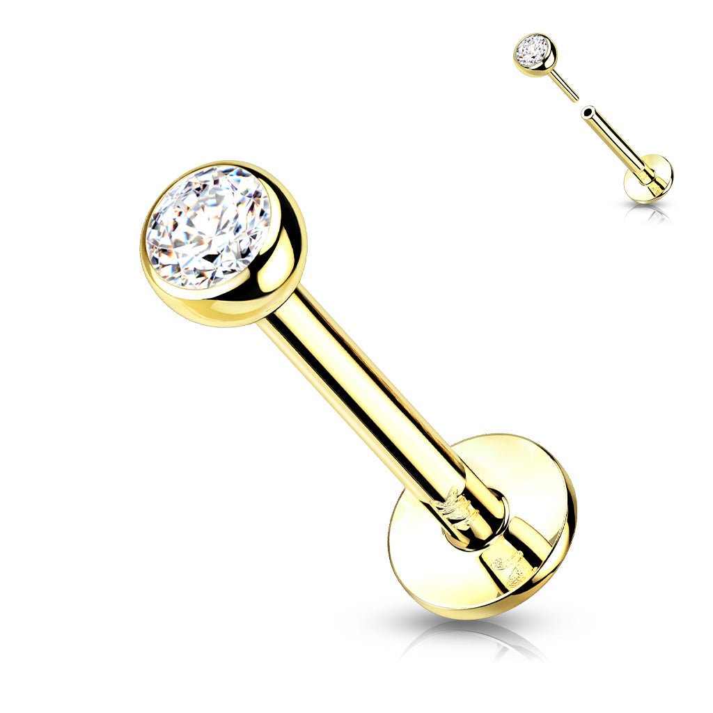 Pre-Sterilized Titanium Threadless Bezel Set Top CZ Labret Combo (4mm Base)