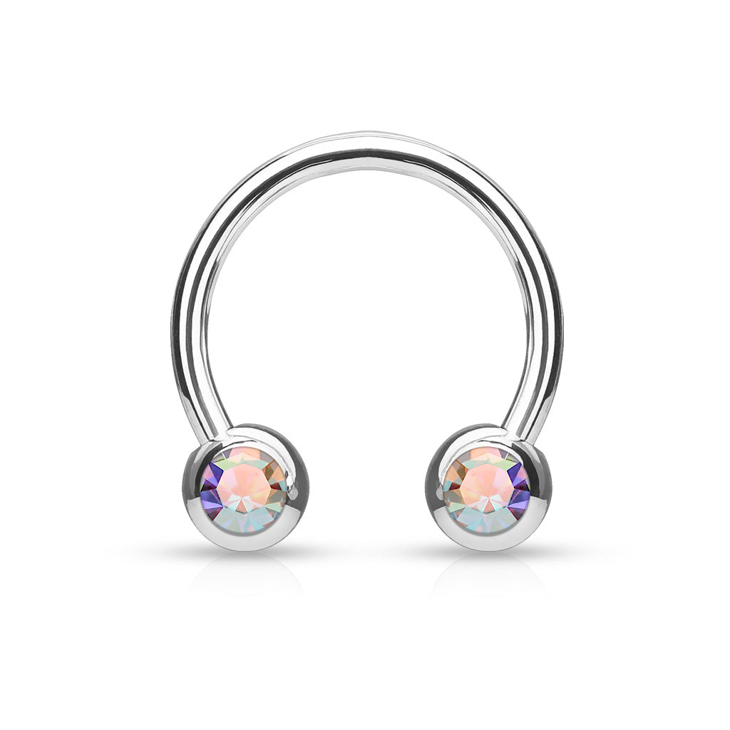 Front Facing Jewel Set Surgical Steel External Thread Horseshoe