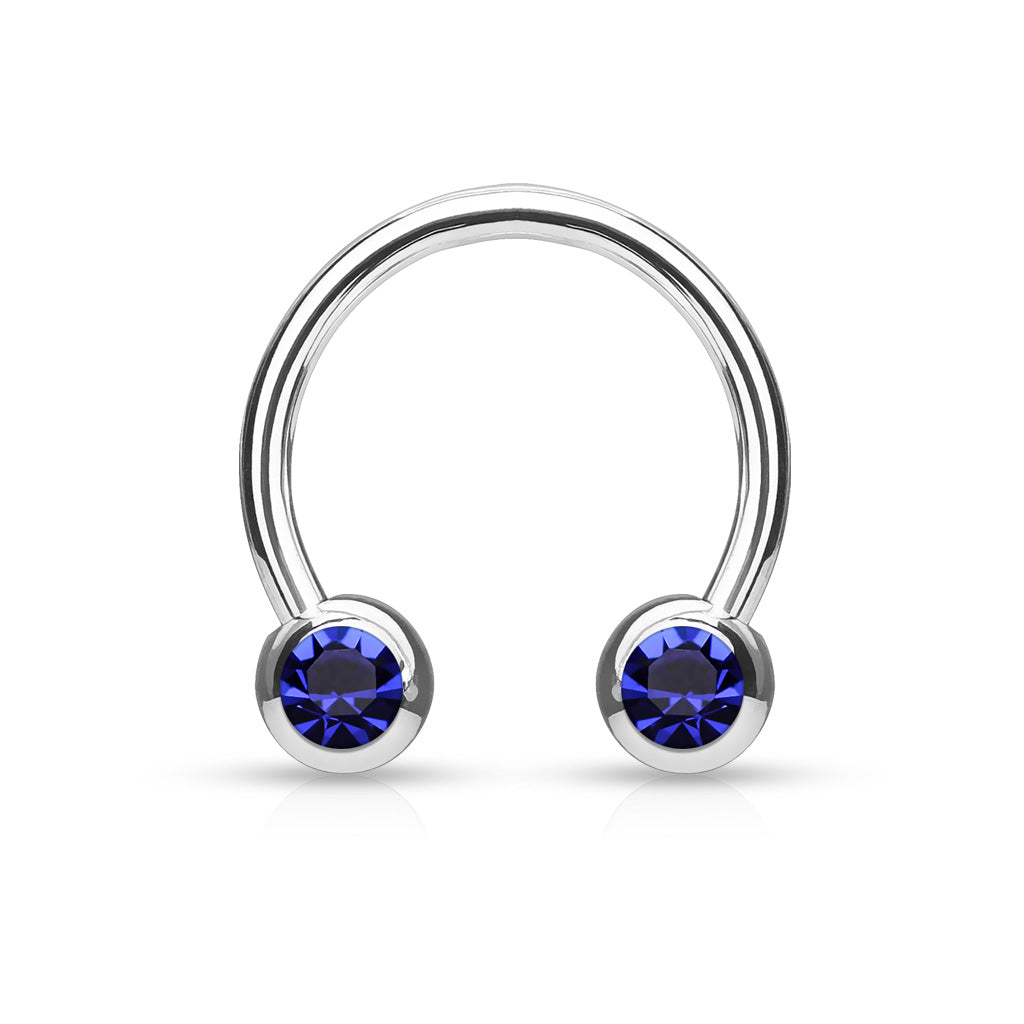 Front Facing Jewel Set Surgical Steel External Thread Horseshoe