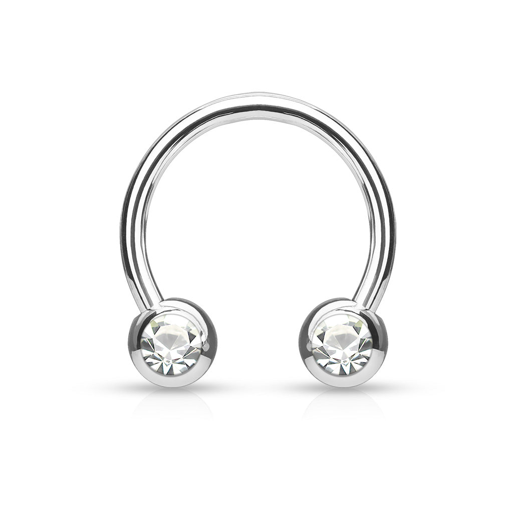 Front Facing Jewel Set Surgical Steel External Thread Horseshoe