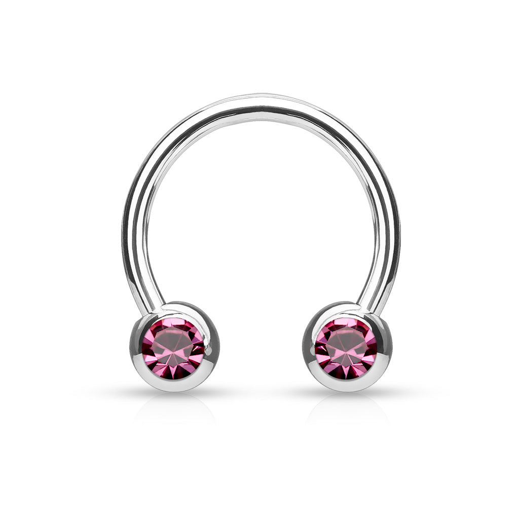 Front Facing Jewel Set Surgical Steel External Thread Horseshoe