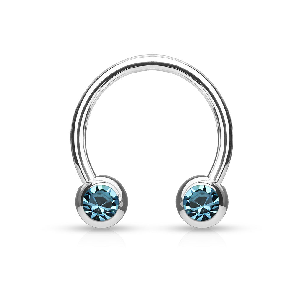 Front Facing Jewel Set Surgical Steel External Thread Horseshoe