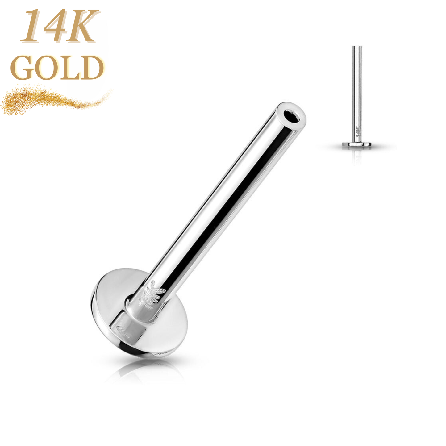 14K Gold Threadless Labret Flat Back Stud Post Only