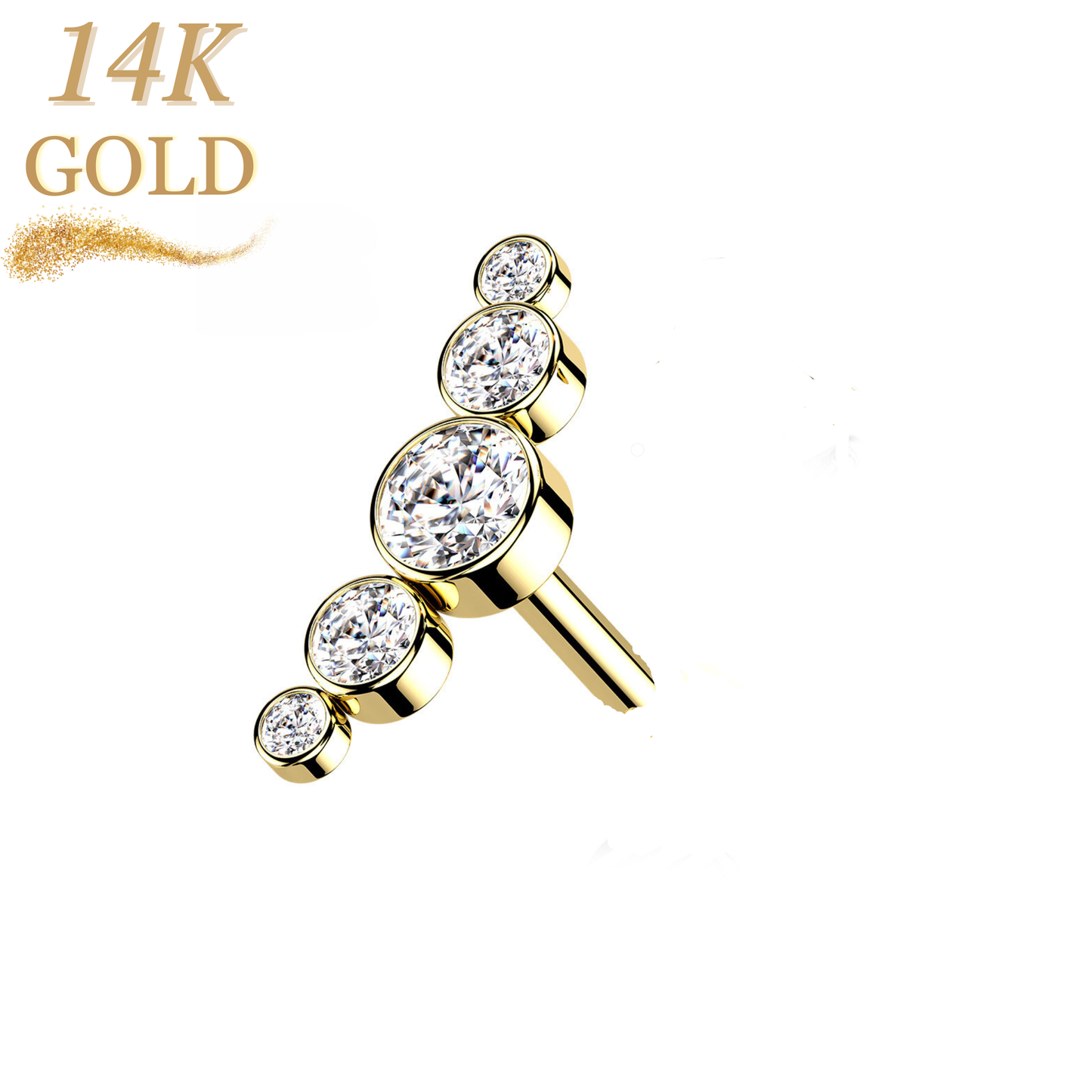 14K Gold Threadless Push In Paved 5 CZ Bezel Set Curved Top Only