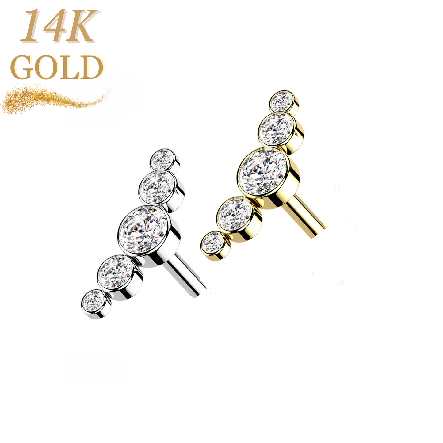 14K Gold Threadless Push In Paved 5 CZ Bezel Set Curved Top Only