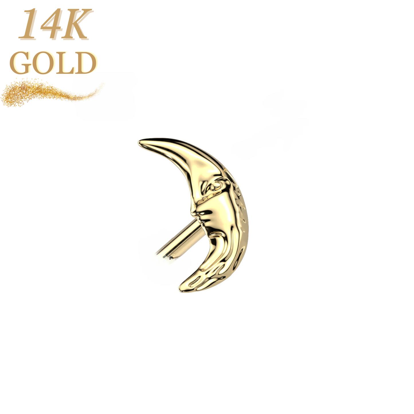 14K Gold Threadless Push In Moon with Face Top Only