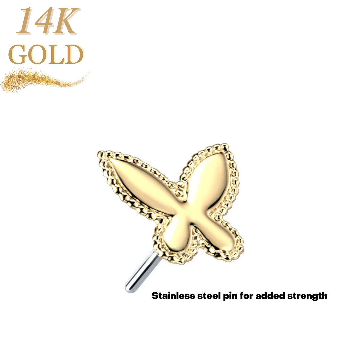 14K Gold Threadless Push In Beaded Butterfly Top Only