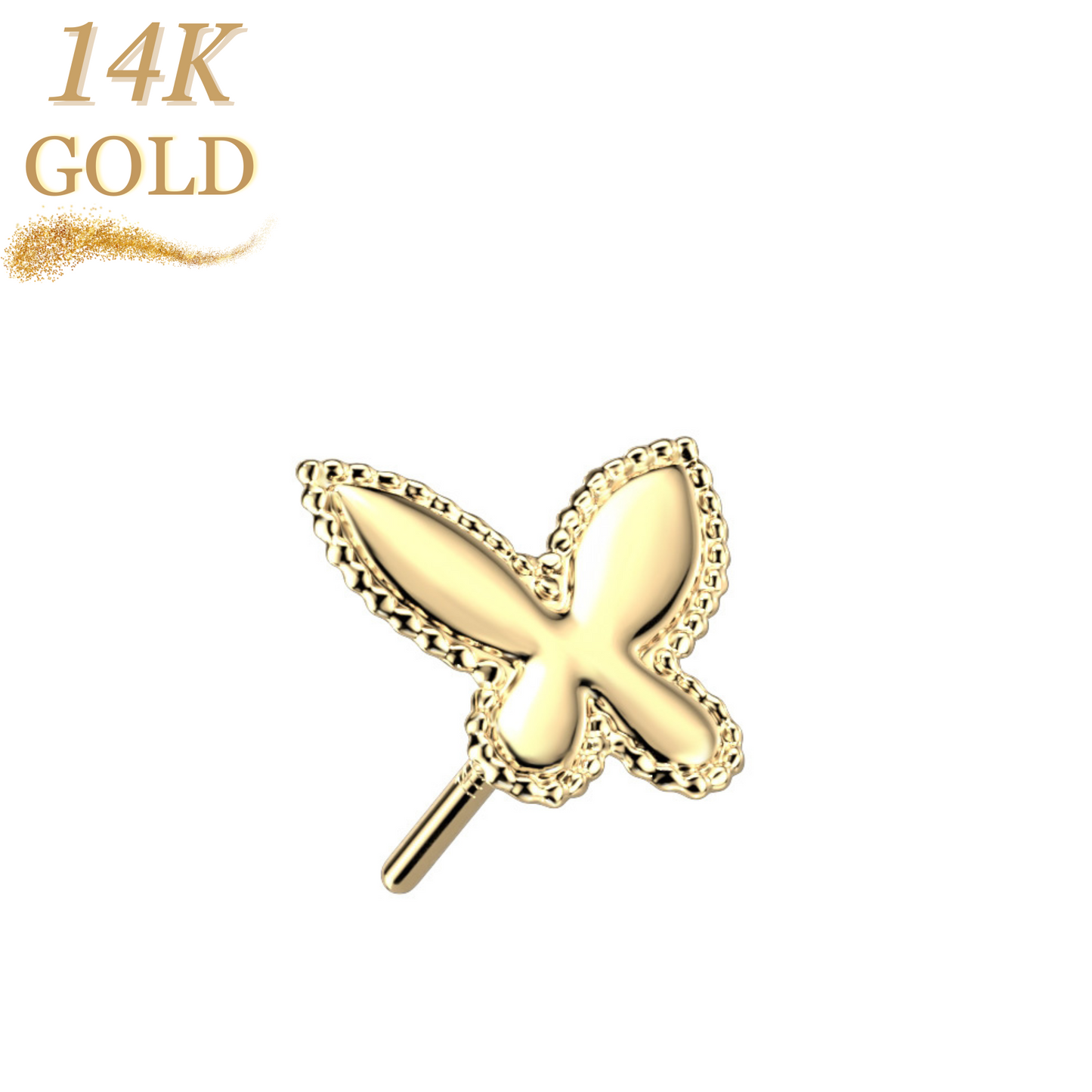 14K Gold Threadless Push In Beaded Butterfly Top Only