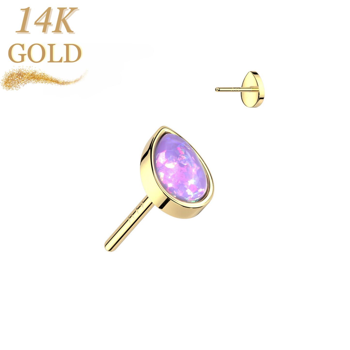 14K Gold Threadless Pear Opal Top Only