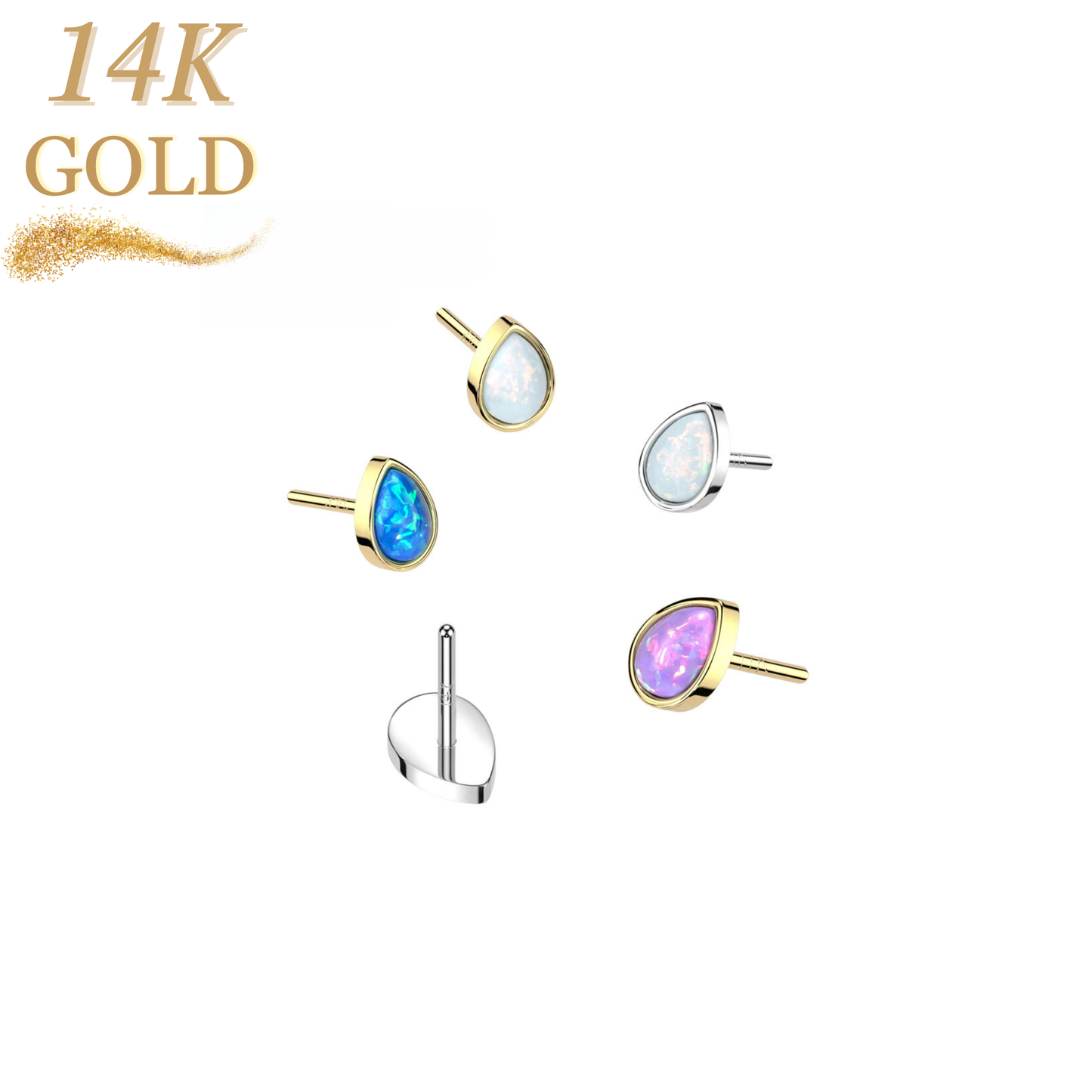 14K Gold Threadless Pear Opal Top Only