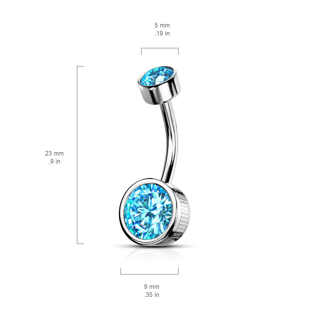 Surgical Steel Round Stamped Bezel CZ Internally Threaded Belly Banana