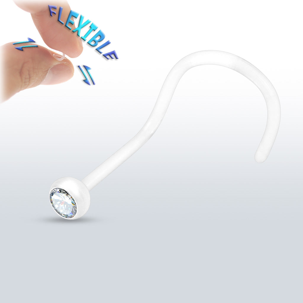 Acrylic Nostril Corkscrew with 2mm Gem