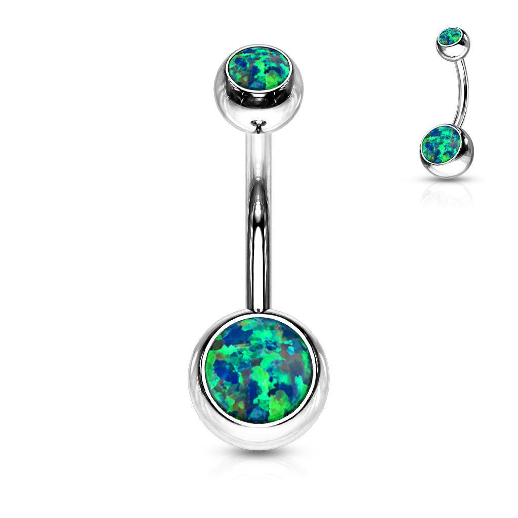 Surgical Steel Opal Double Jewel Belly Banana External Thread