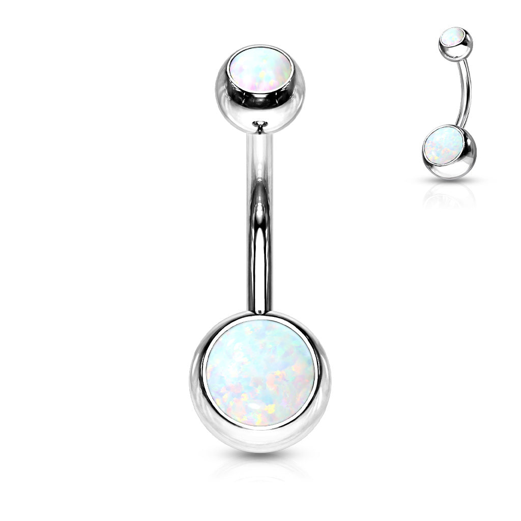 Surgical Steel Opal Double Jewel Belly Banana External Thread