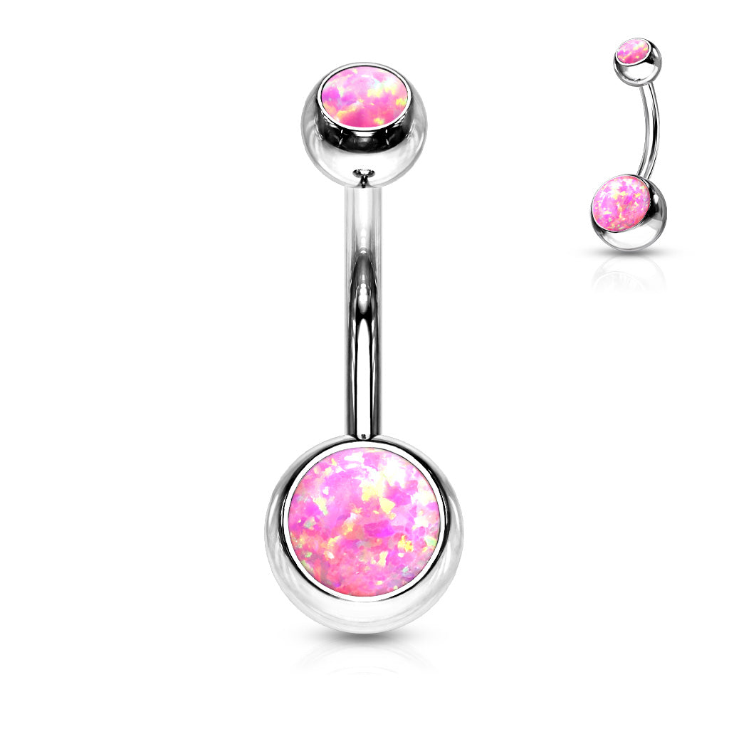 Surgical Steel Opal Double Jewel Belly Banana External Thread
