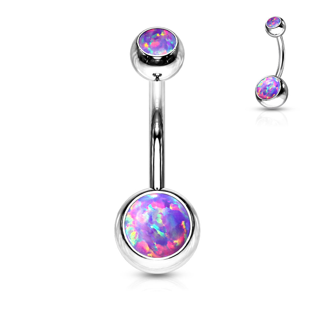 Surgical Steel Opal Double Jewel Belly Banana External Thread
