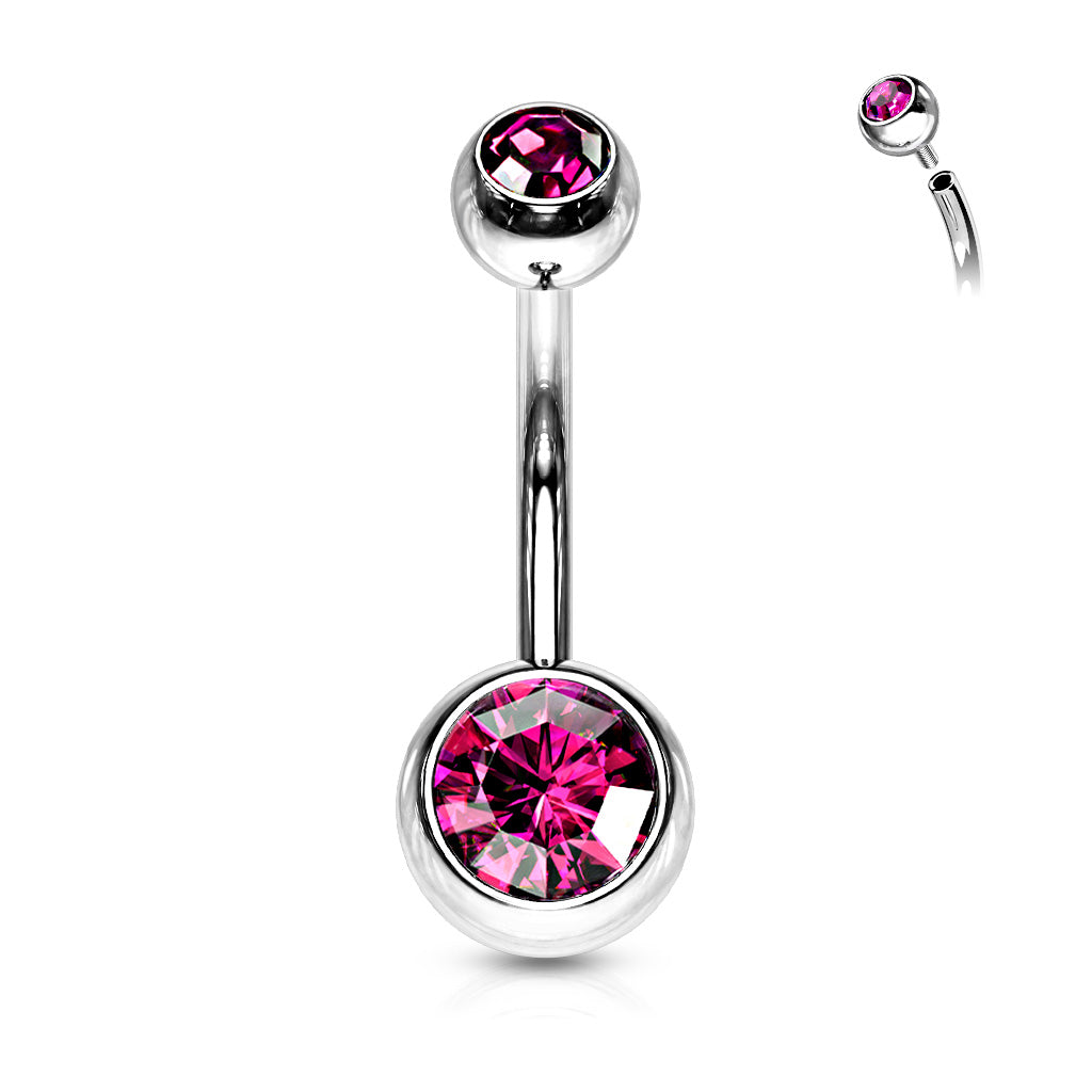 Surgical Steel Double Jewel Internally Threaded Standard Belly Banana