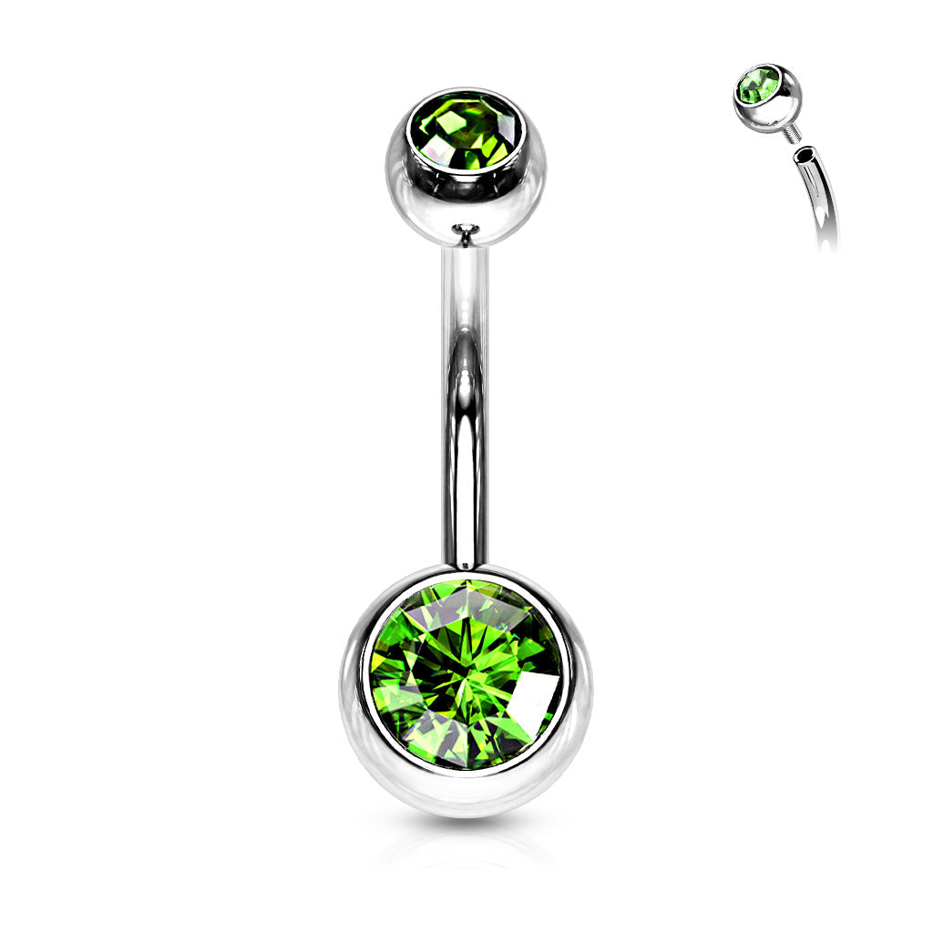 Surgical Steel Double Jewel Internally Threaded Standard Belly Banana