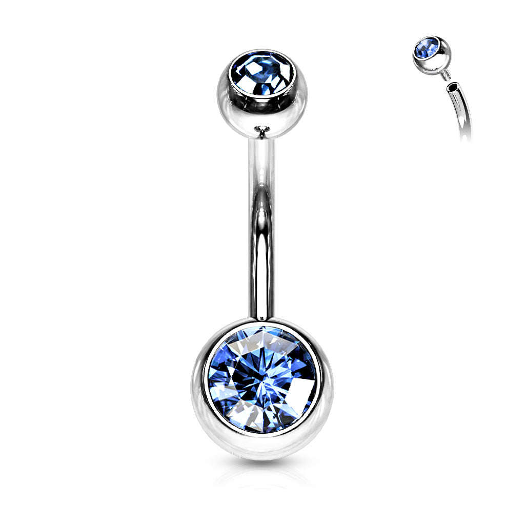 Surgical Steel Double Jewel Internally Threaded Standard Belly Banana