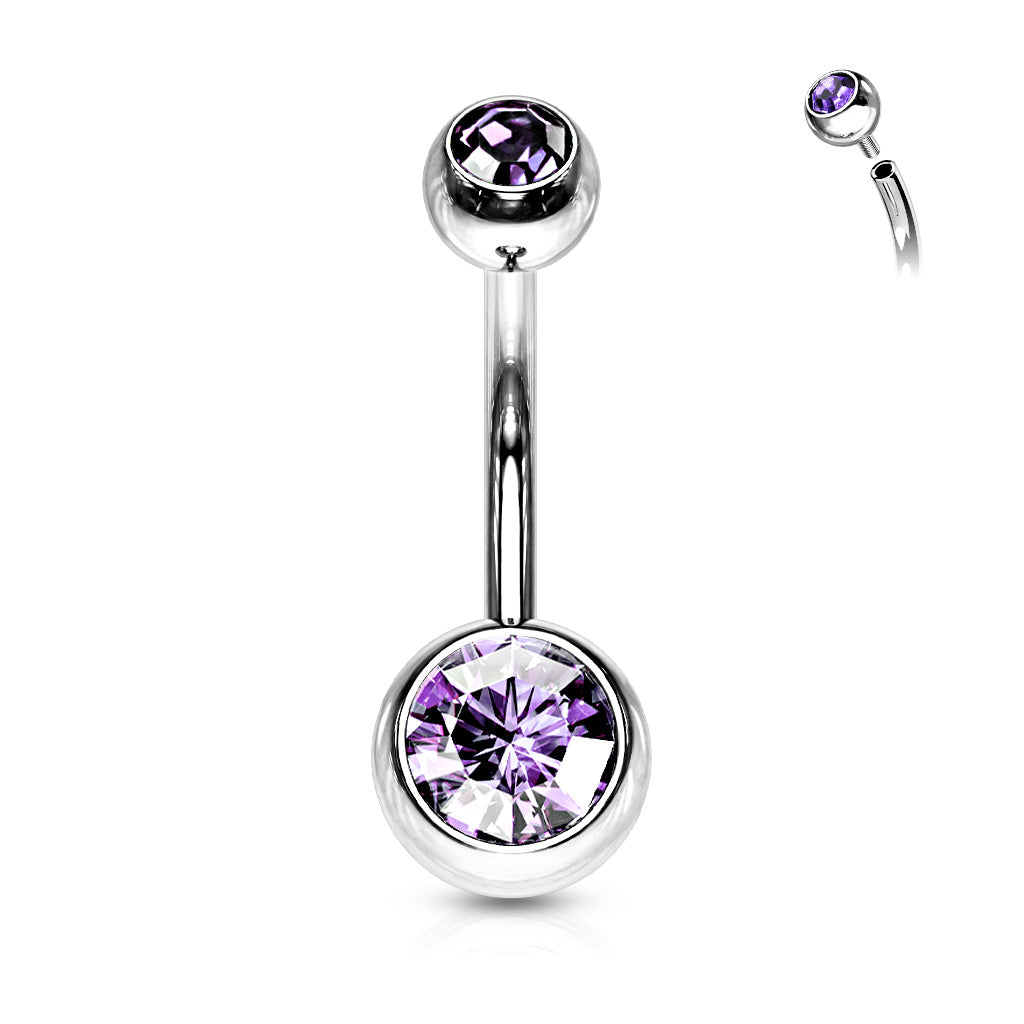 Surgical Steel Double Jewel Internally Threaded Standard Belly Banana