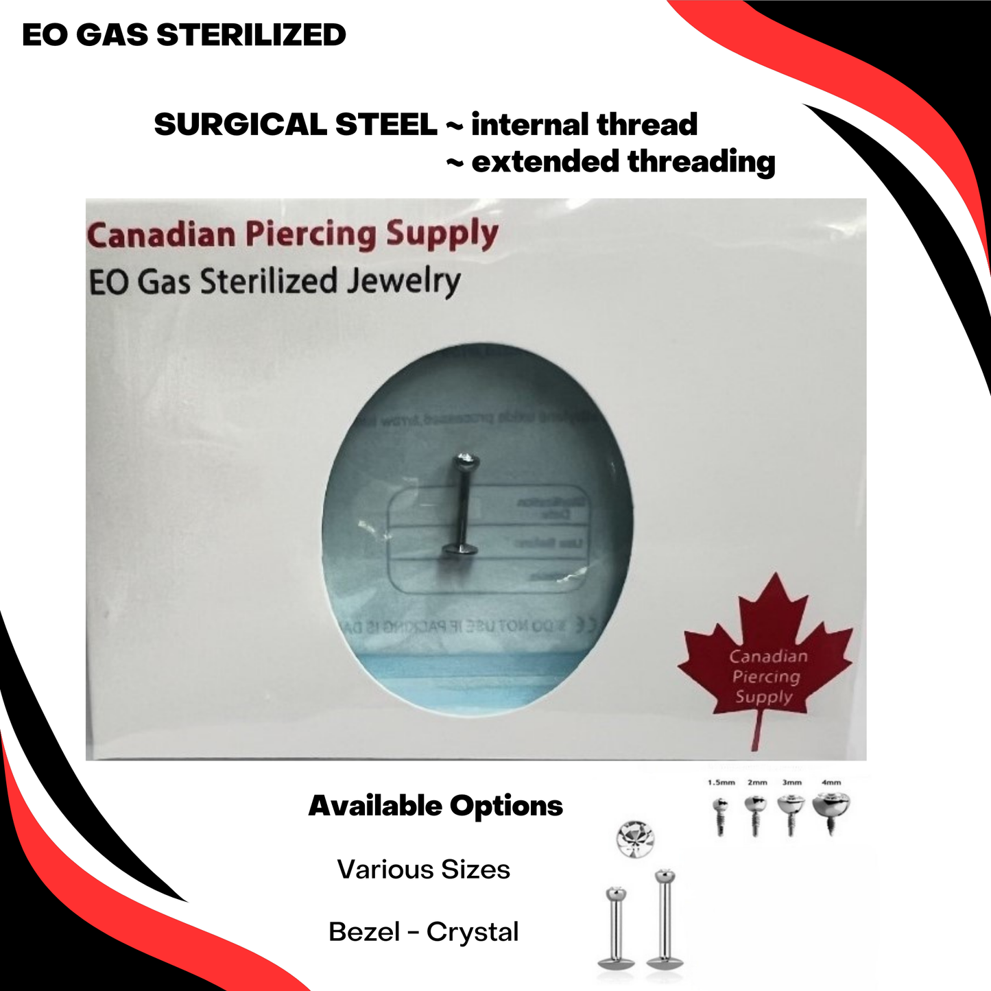 Pre-Sterilized Surgical Steel Bezel Set Jewel Labrets with Internal Thread