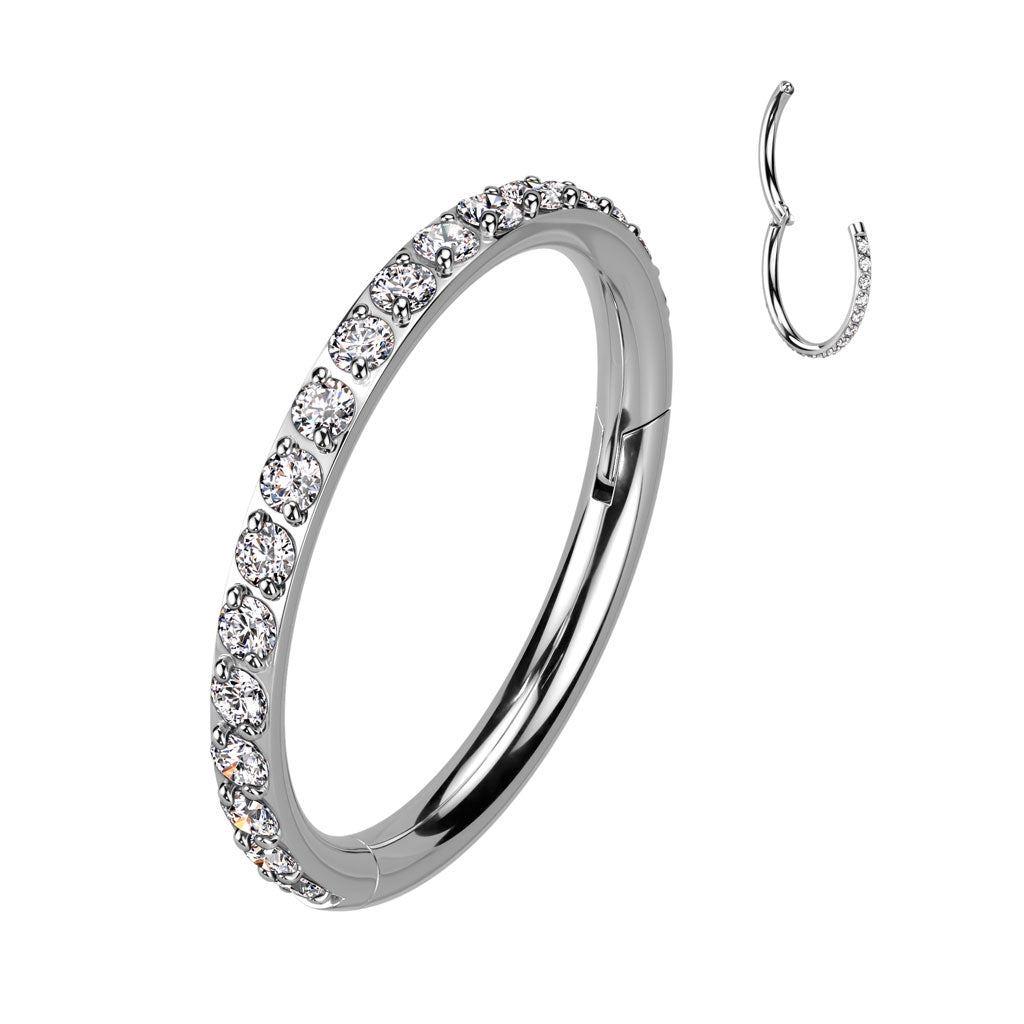 Pre-Sterilized Surgical Steel Hinged Ring with Outward Side Facing Paved CZ