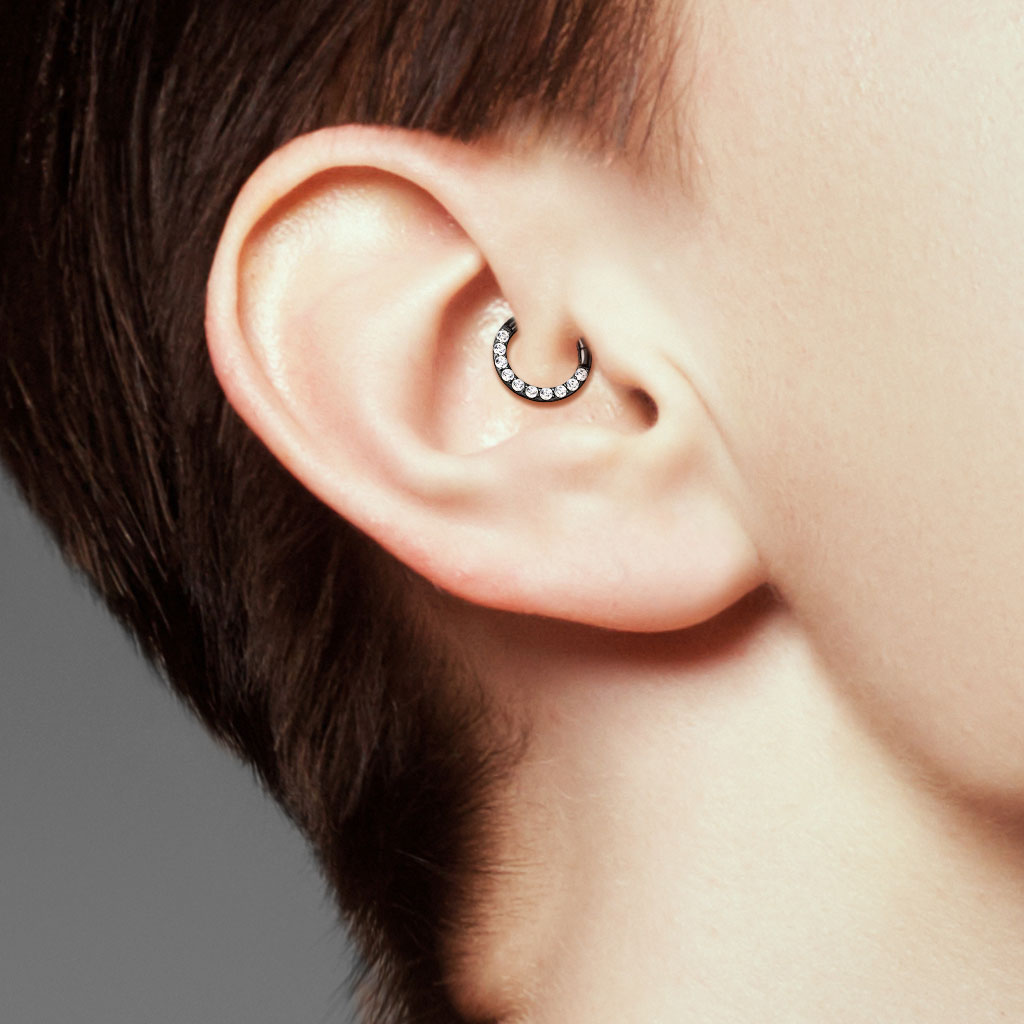 Surgical Steel Hinged Ring with CNC Set CZ Lined Paved Front