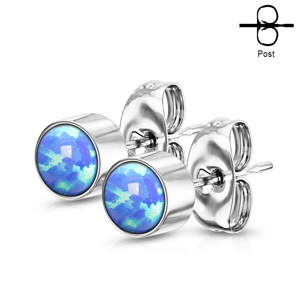 Surgical Steel Opal Bezel Set CZ Earrings ~ CLEARANCE