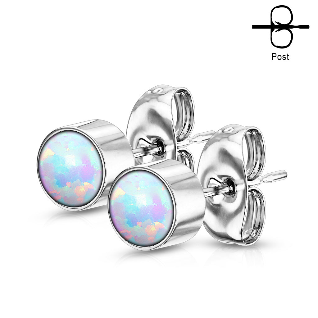 Surgical Steel Opal Bezel Set CZ Earrings ~ CLEARANCE