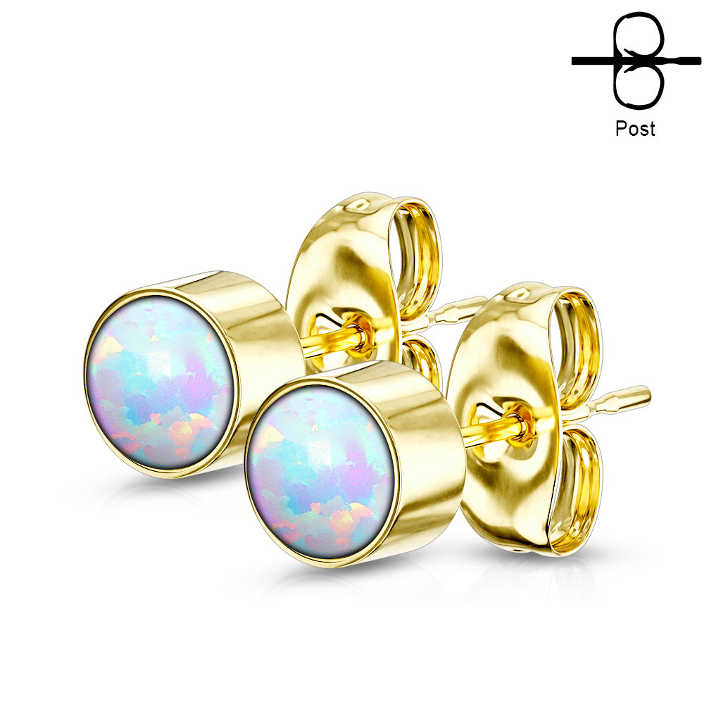 Surgical Steel Opal Bezel Set CZ Earrings ~ CLEARANCE