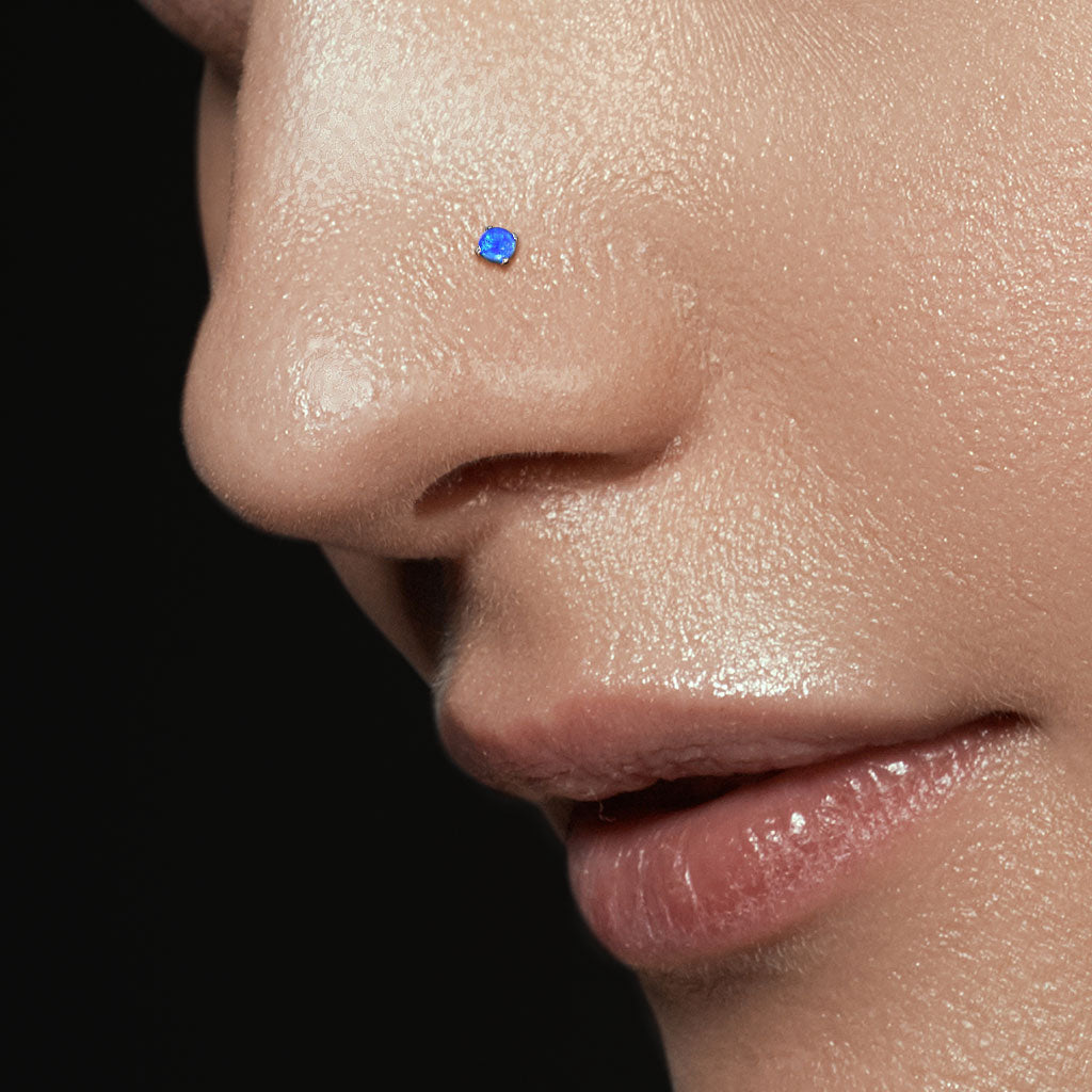L Bend Surgical Steel Nostril Stud with Prong Set Opal