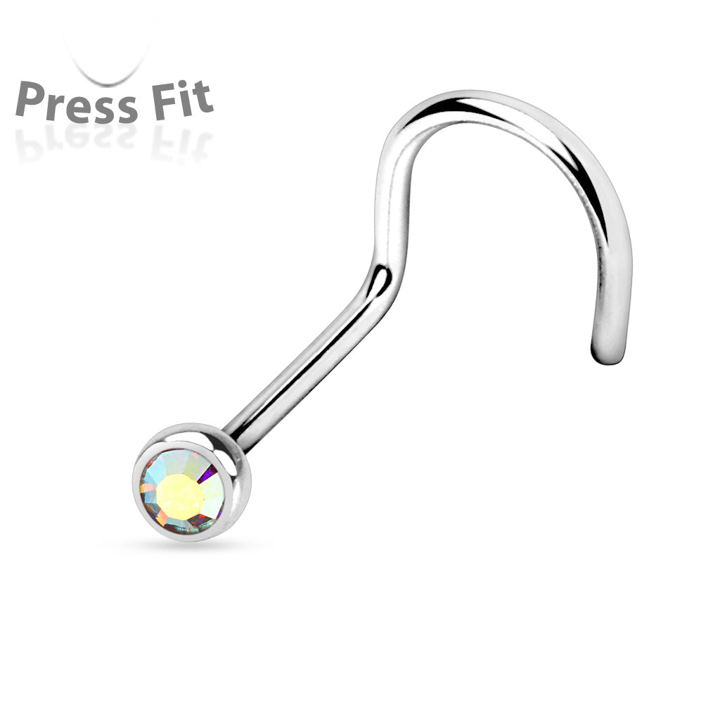 Surgical Steel Nostril Corkscrew with Press Fit Gem Ball Top