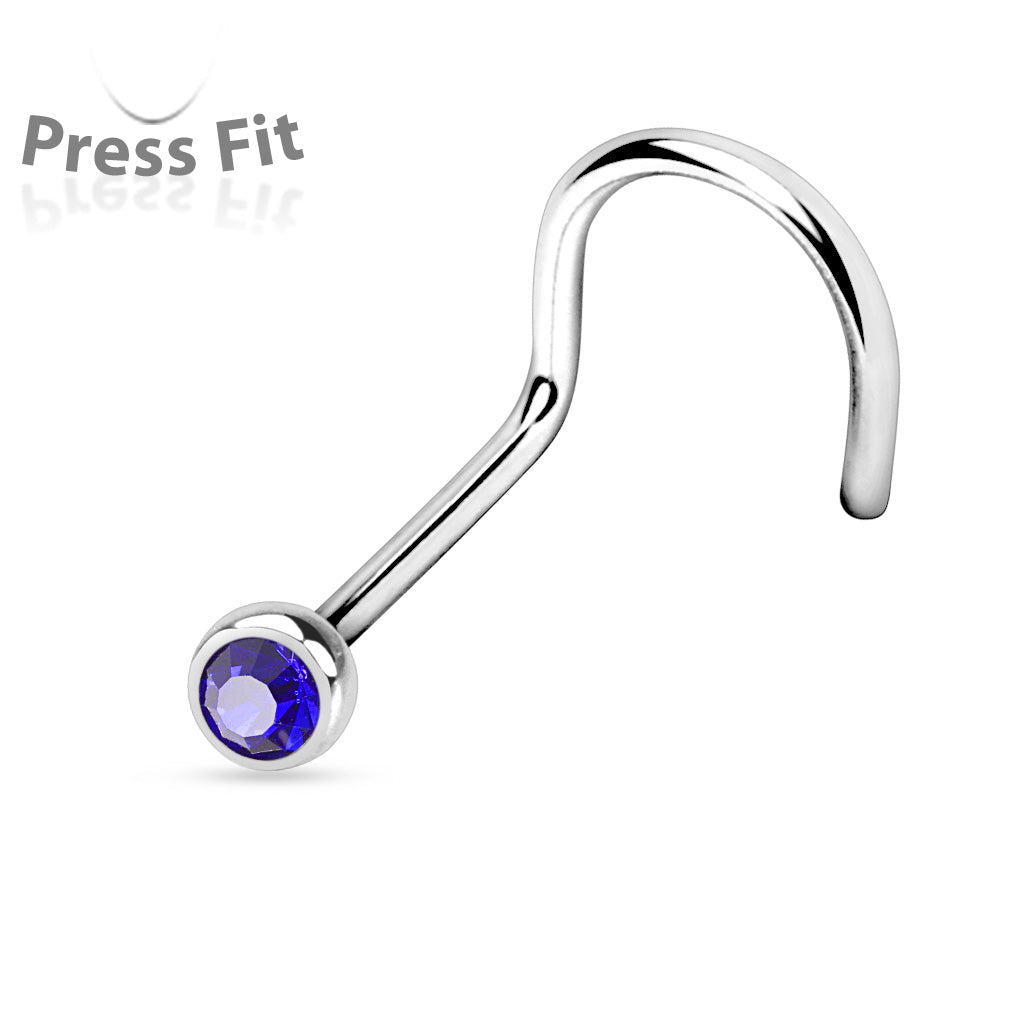Surgical Steel Nostril Corkscrew with Press Fit Gem Ball Top