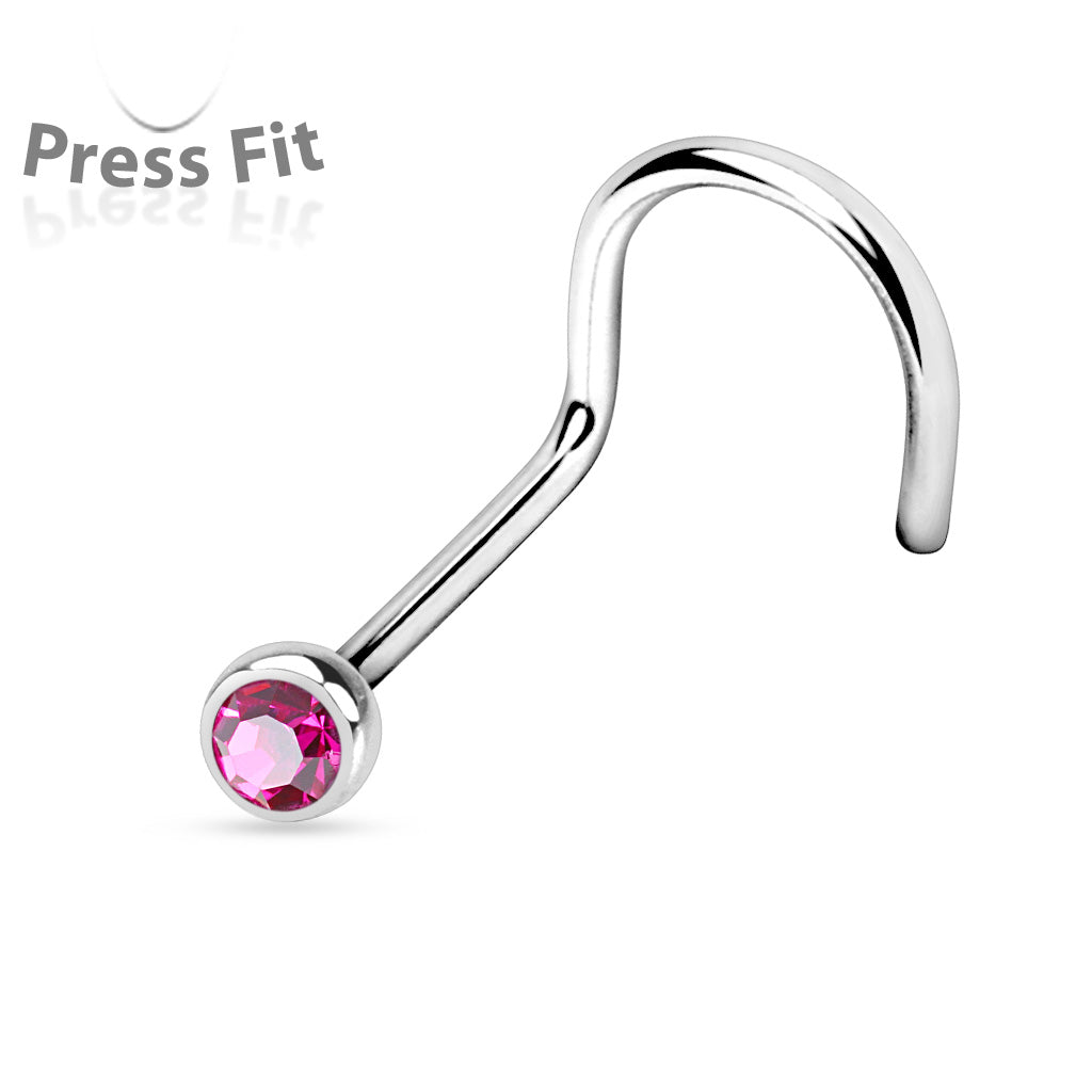 Surgical Steel Nostril Corkscrew with Press Fit Gem Ball Top