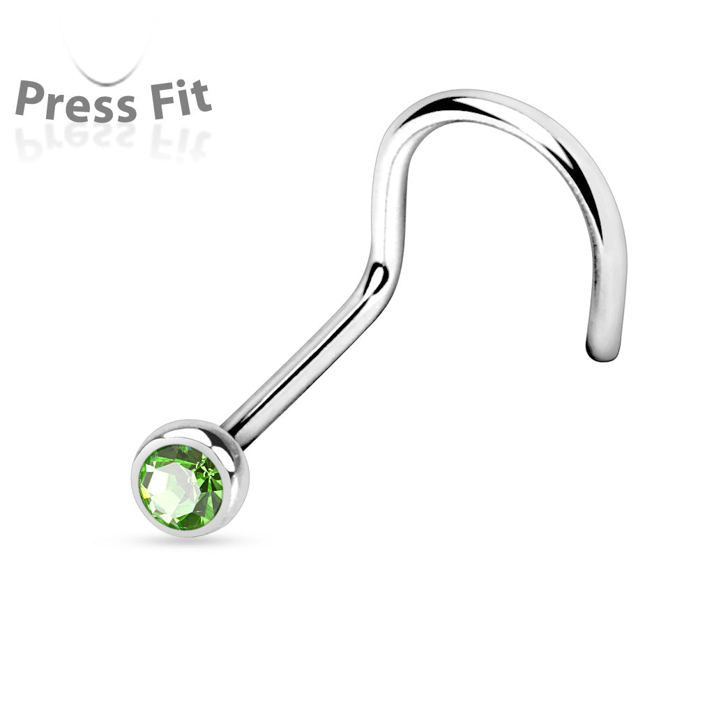Surgical Steel Nostril Corkscrew with Press Fit Gem Ball Top