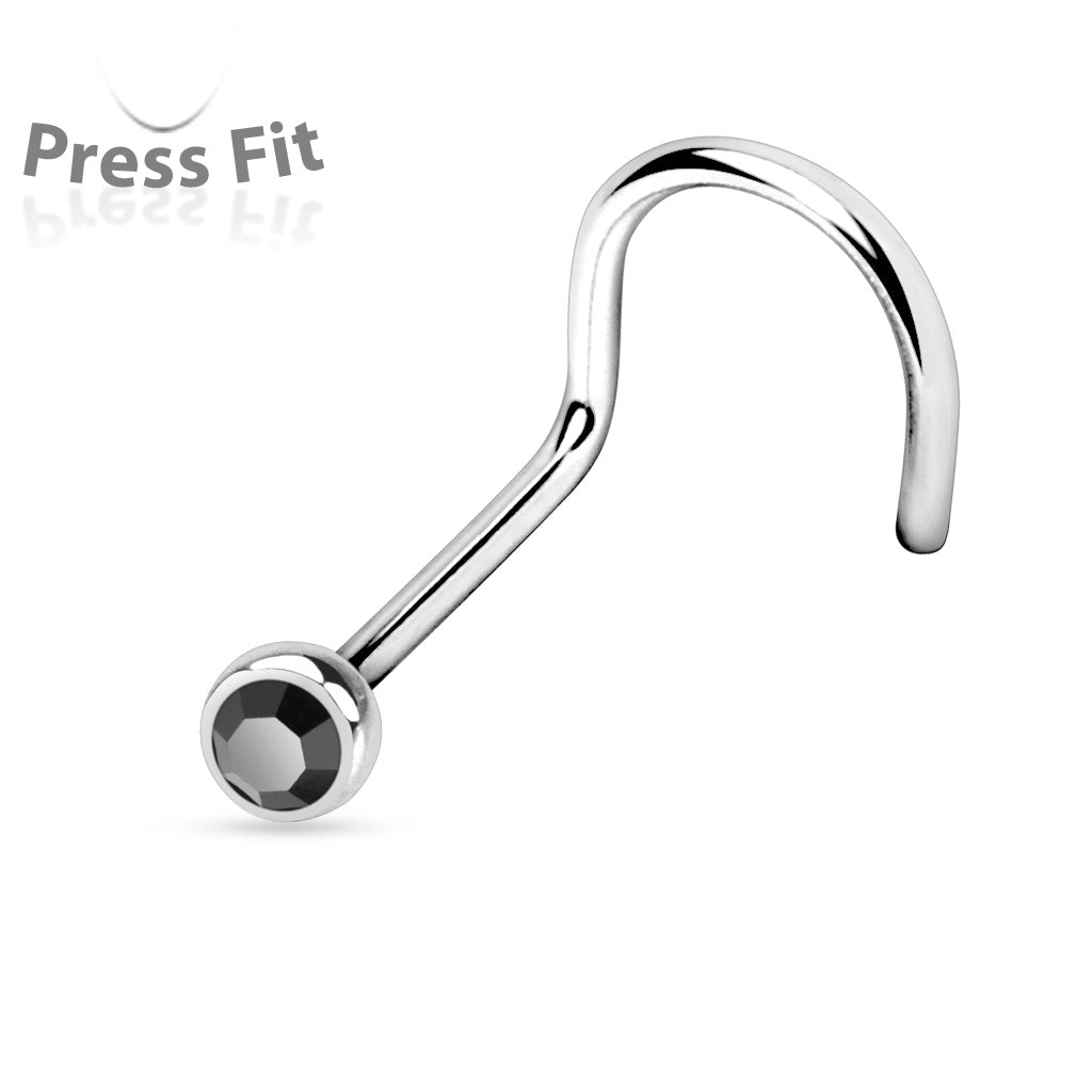Surgical Steel Nostril Corkscrew with Press Fit Gem Ball Top