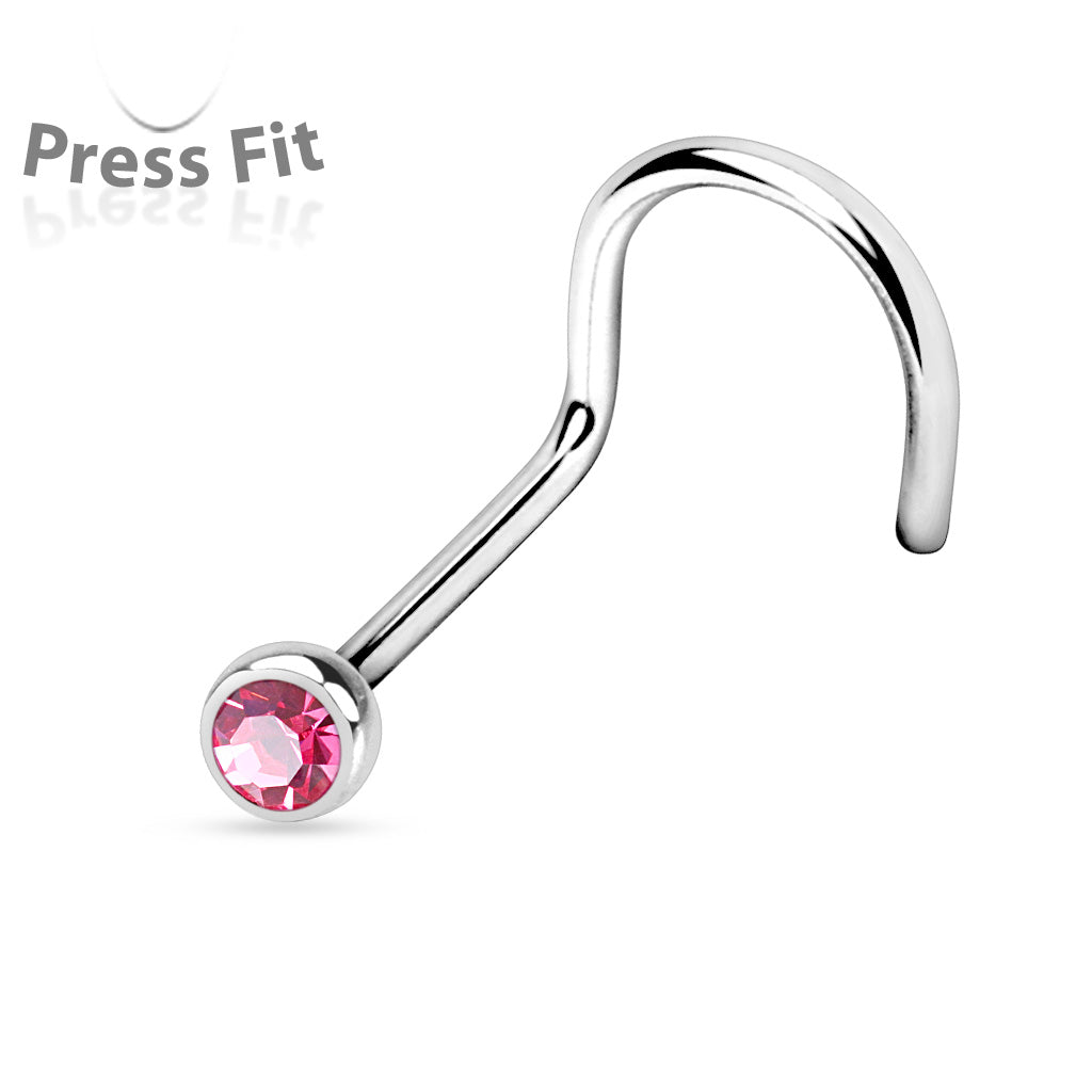 Surgical Steel Nostril Corkscrew with Press Fit Gem Ball Top