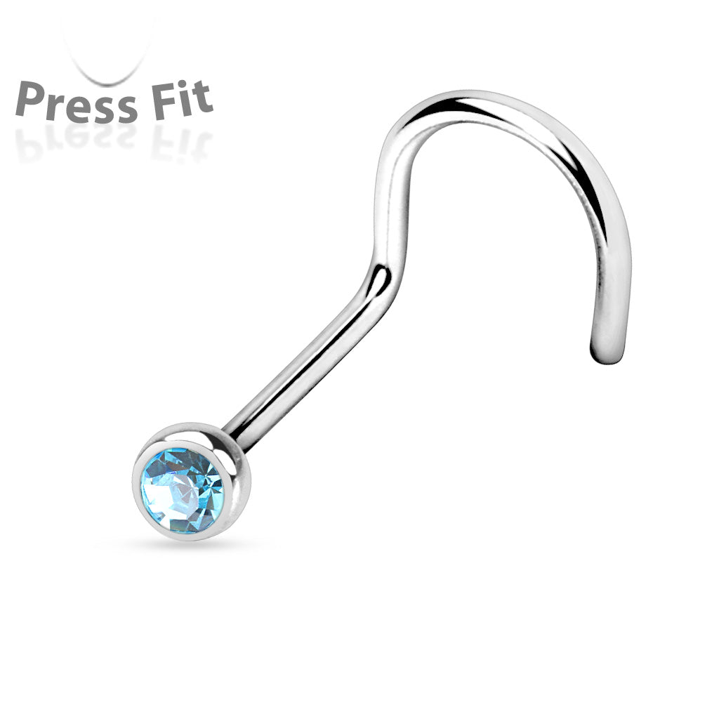 Surgical Steel Nostril Corkscrew with Press Fit Gem Ball Top