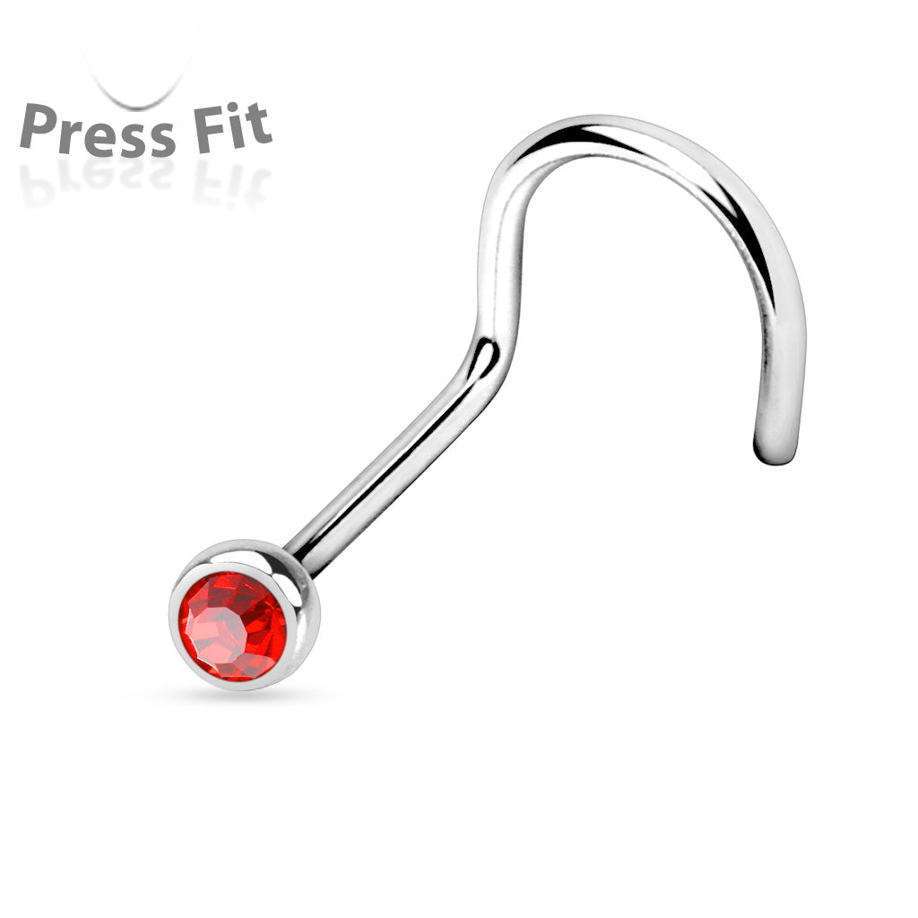 Surgical Steel Nostril Corkscrew with Press Fit Gem Ball Top