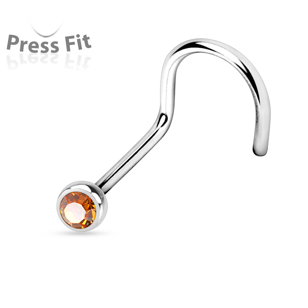 Surgical Steel Nostril Corkscrew with Press Fit Gem Ball Top