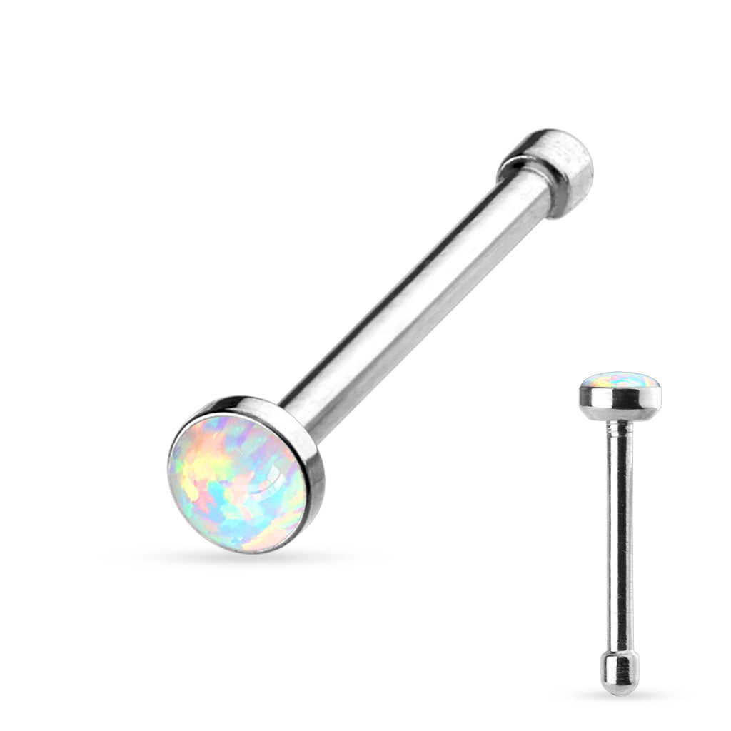 Surgical Steel Nostril Straight Stud (Nose Bone) with Opal Bezel