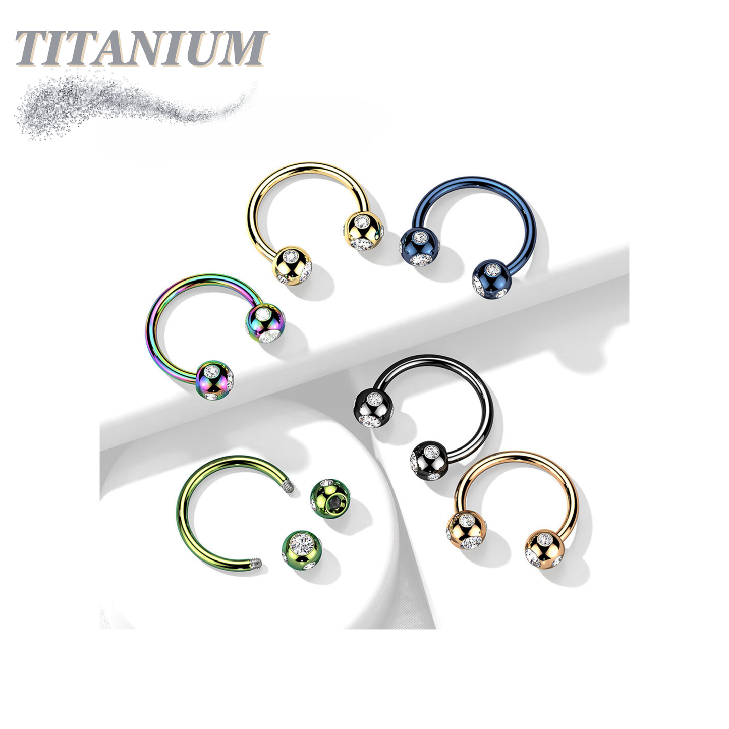Colored Horseshoe with 5-Gem Paved Crystal Balls External Thread