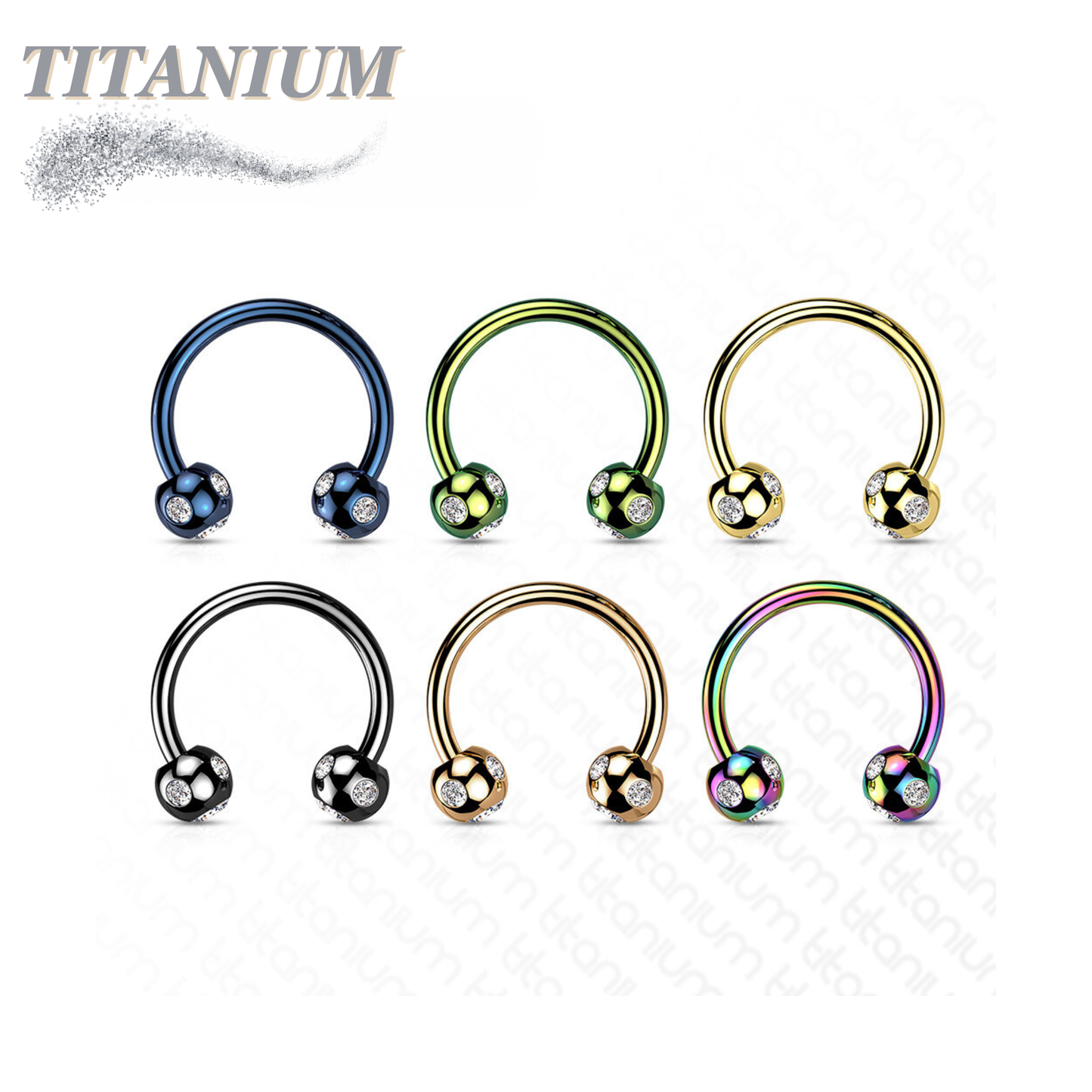 Colored Horseshoe with 5-Gem Paved Crystal Balls External Thread