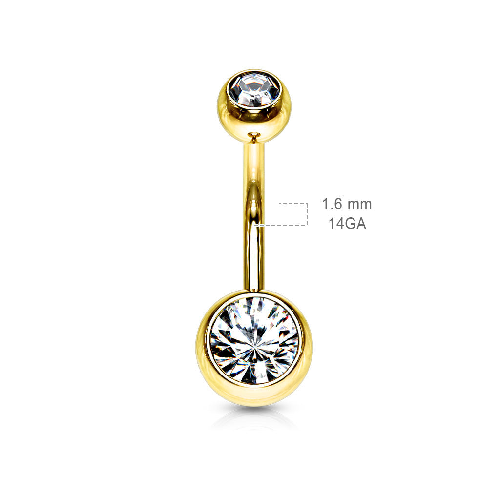 Gold Plated over Surgical Steel Double Jewel Belly Ring External Thread