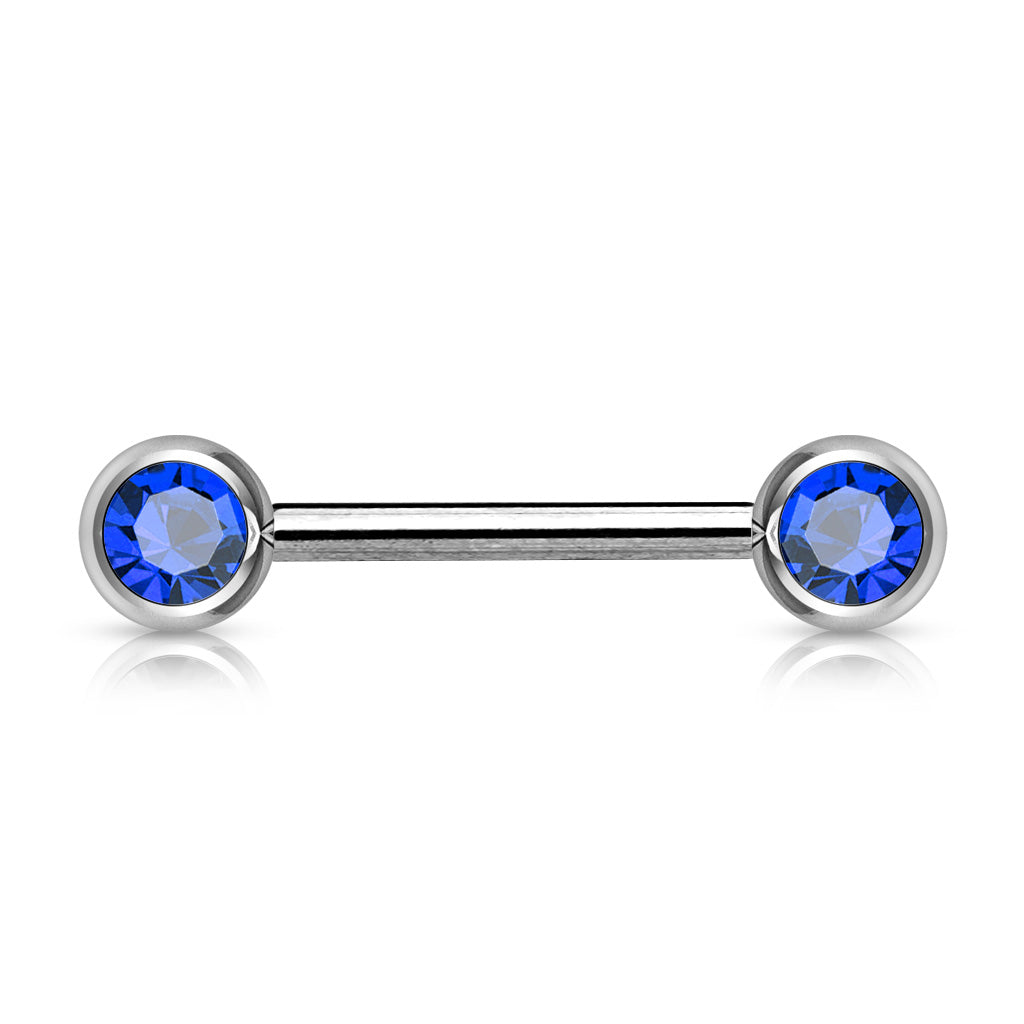 Surgical Steel Nipple Barbell with Front Facing CZ External Thread